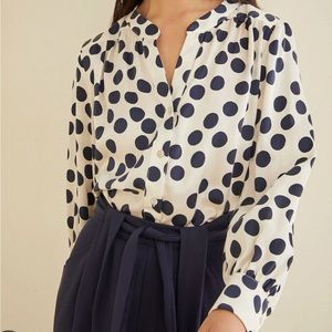 Amour Vert silk blouse in navy polka dot, size s